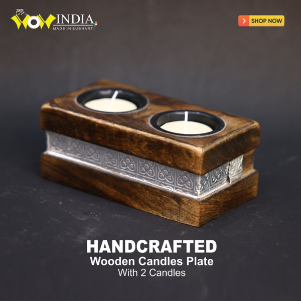Wooden Candles Plate With 2 Candles