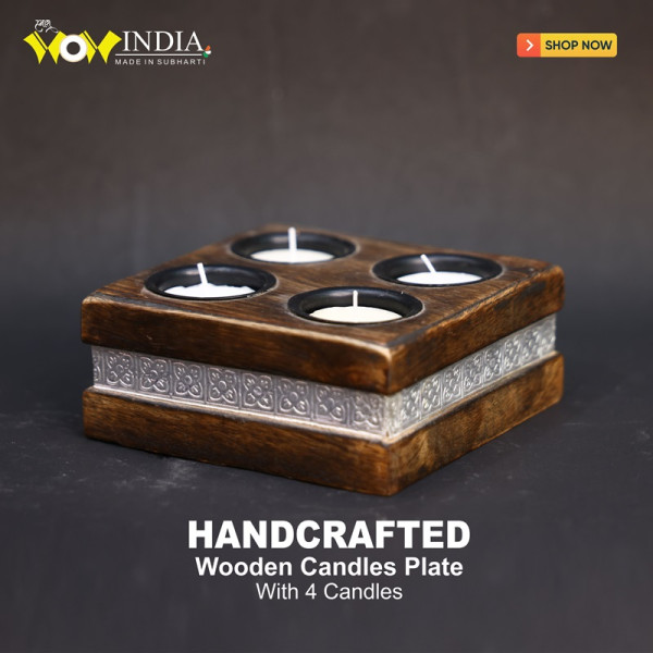 Wooden Candles Plate With 4 Candles