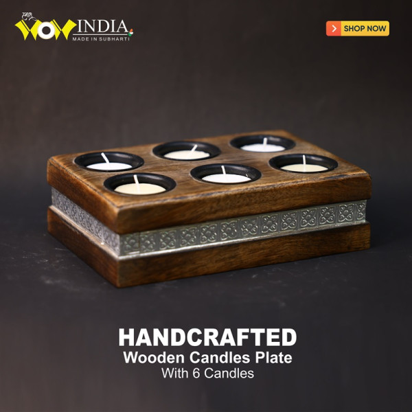 Wooden Candles Plate With 6 Candles