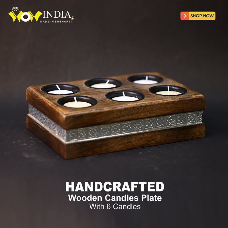 Wooden Candles Plate With 6 Candles