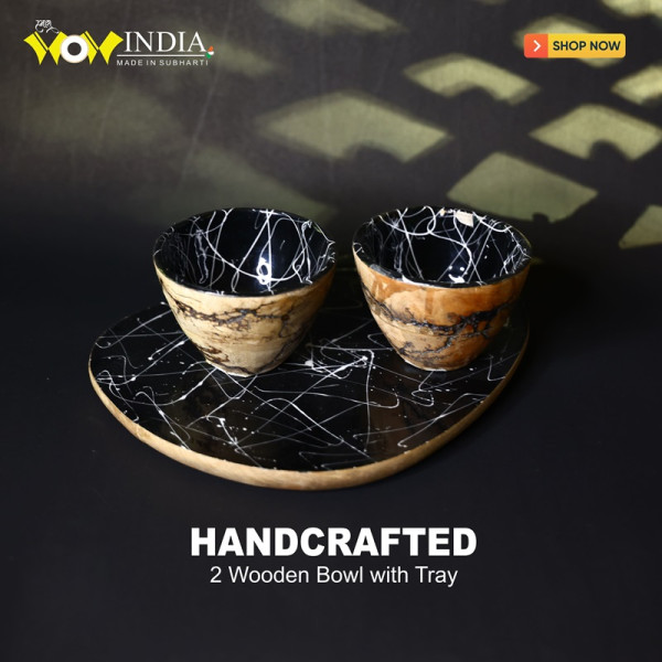 2 Wooden Bowl with Tray